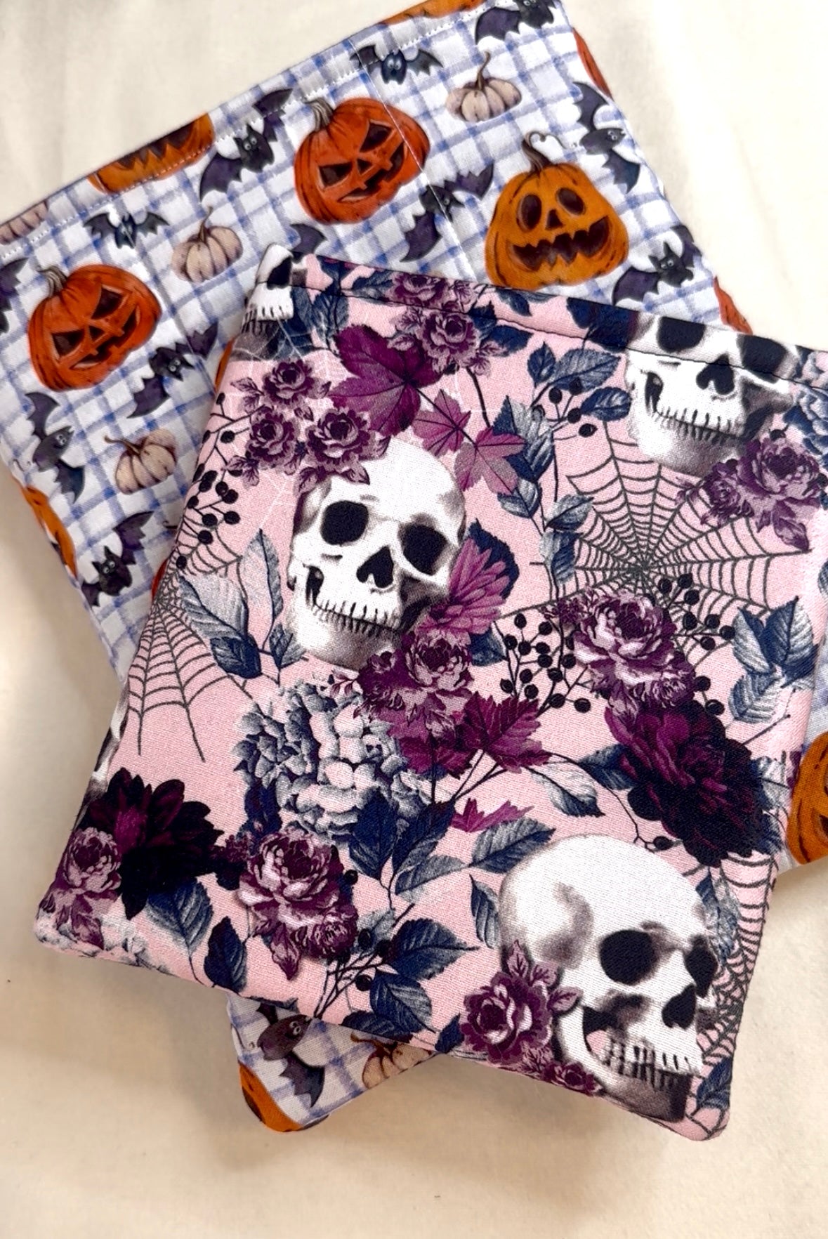 Floral Skull Book Sleeve, Purple Gingham E-Reader Holder, Pumpkin Notebook Protector, Jack o Lantern