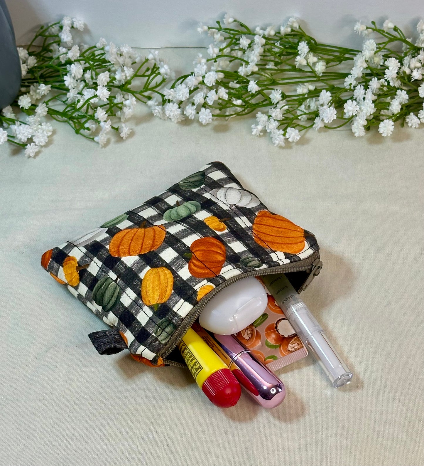 Fall Quilted Keychain Wallet, Autumn Lanyard Badge and card Holder, Dog Zipper Wristlet Wallet