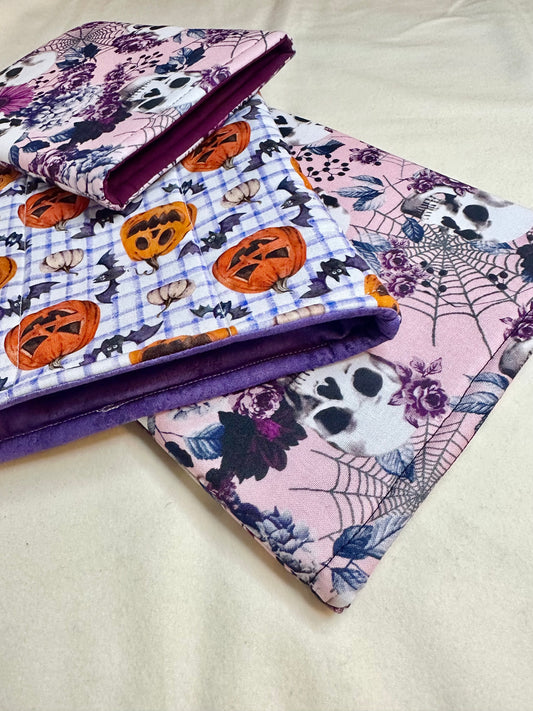 Floral Skull Book Sleeve, Purple Gingham E-Reader Holder, Pumpkin Notebook Protector, Jack o Lantern