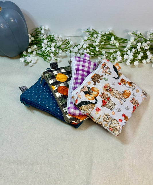 Fall Quilted Keychain Wallet, Autumn Lanyard Badge and card Holder, Dog Zipper Wristlet Wallet