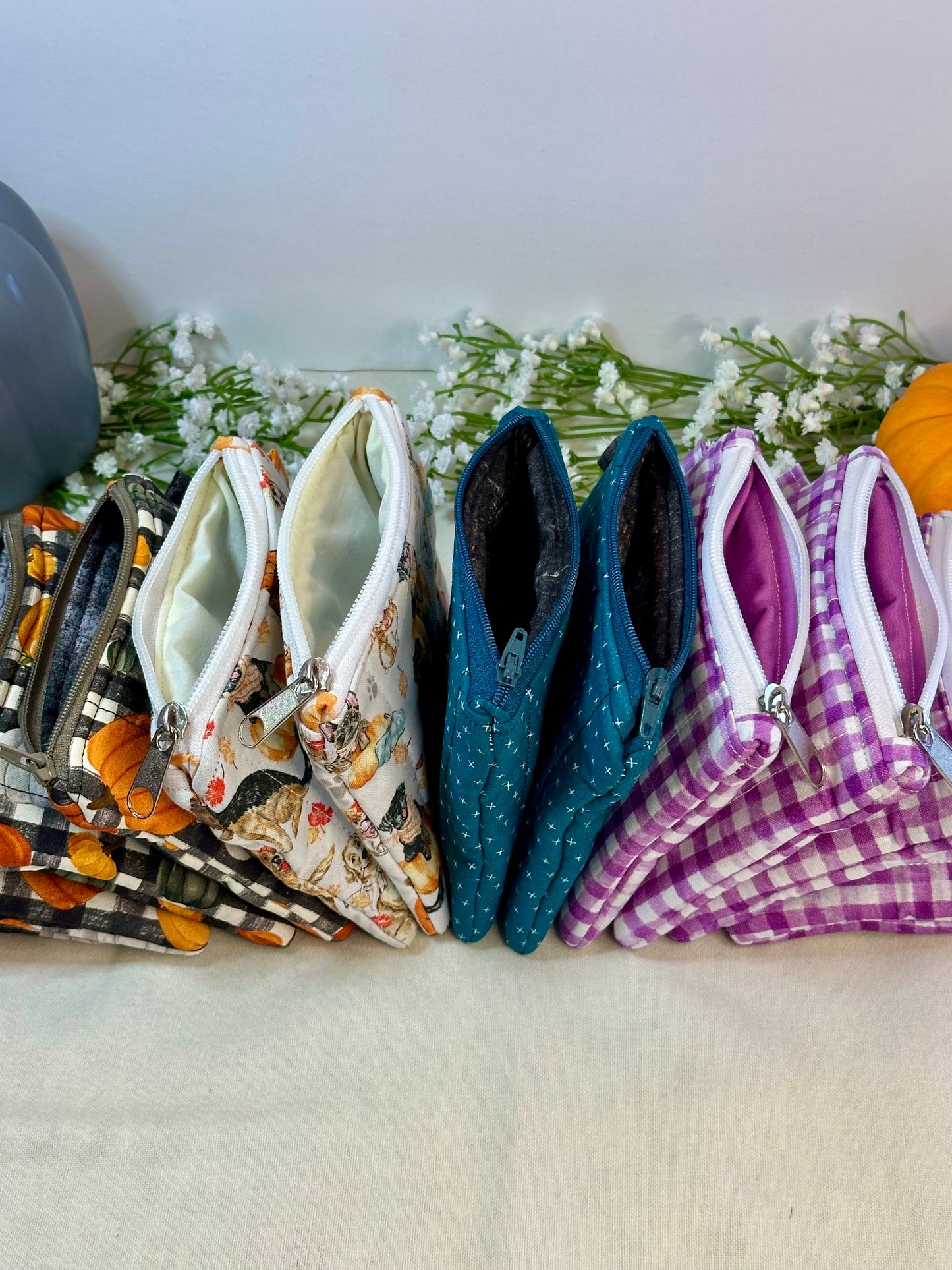 Fall Quilted Keychain Wallet, Autumn Lanyard Badge and card Holder, Dog Zipper Wristlet Wallet