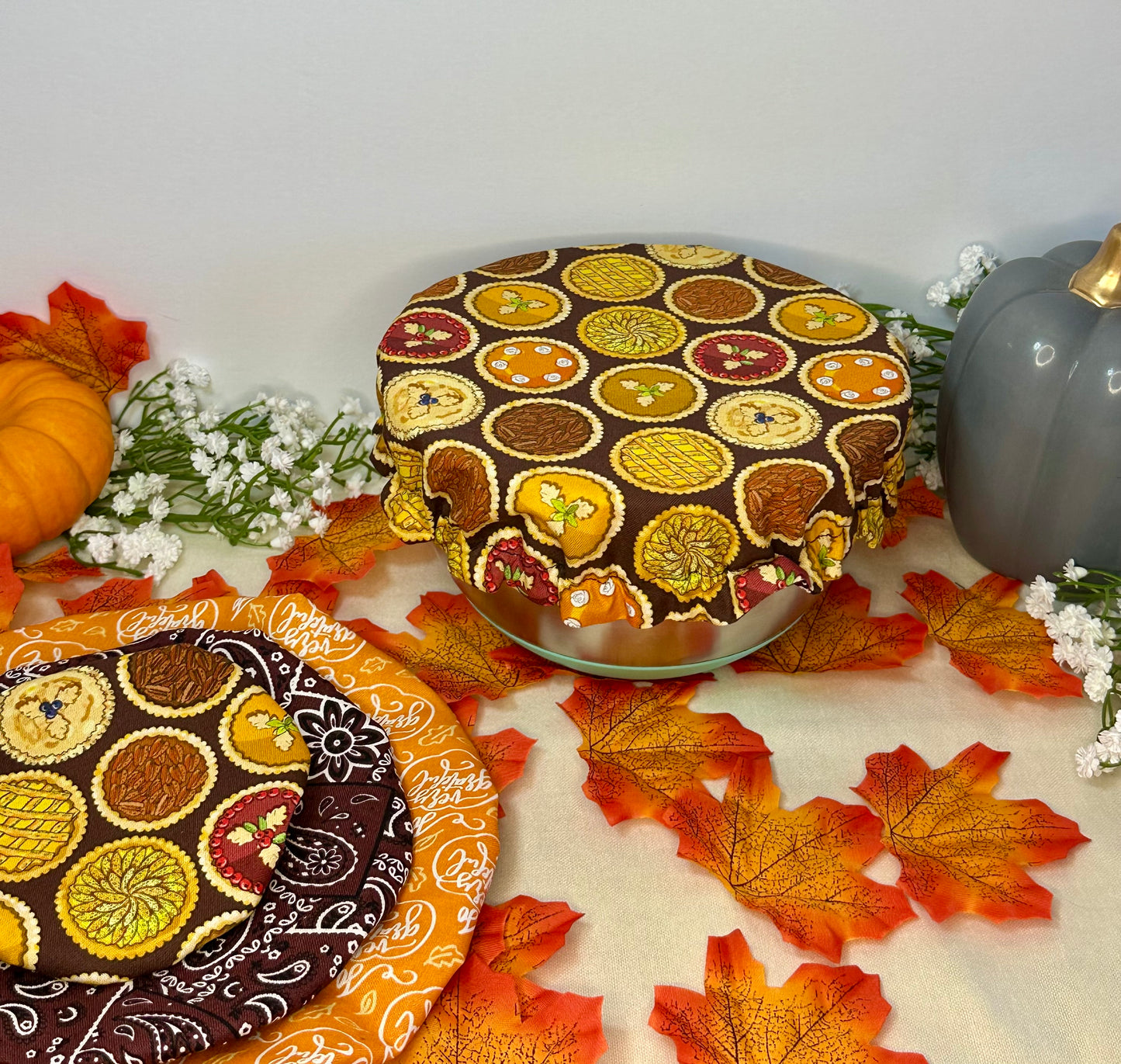 Fall Pie dish Cover, Zero Waste Kitchen Bowl Cover